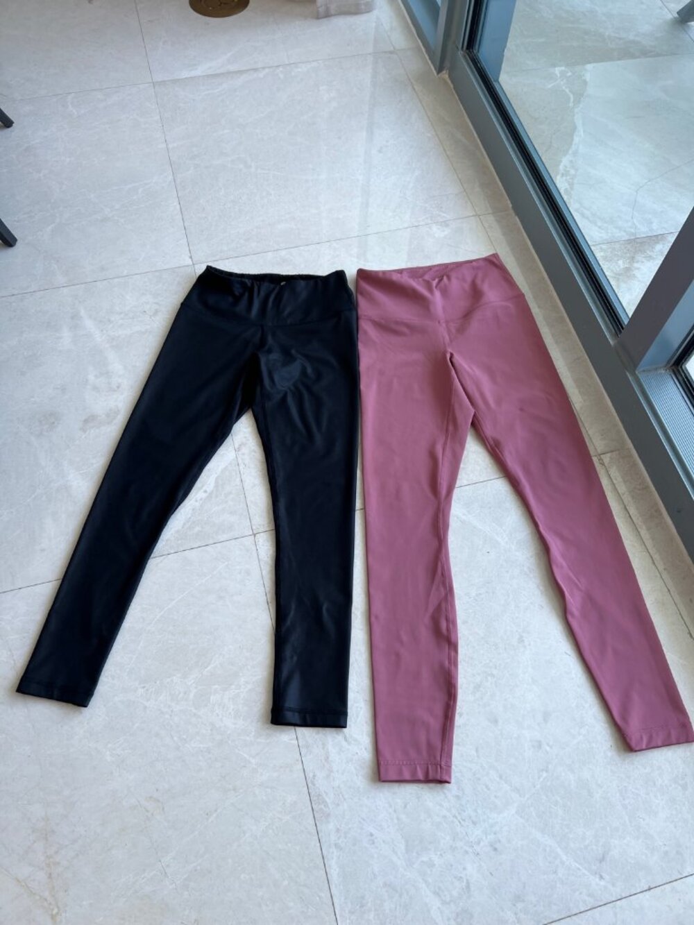 Black Mauve Leggings Set of 2 High Waist Full Length